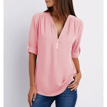 Kiera - Elegante Blouse met 3/4 Mouwen en Rits