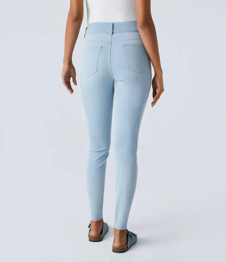 Jorien - Skinny Jeans Van Gebreid Stretch Denim Met Knoop, Rits en Meerdere Zakken