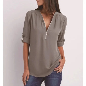 Kiera - Elegante Blouse met 3/4 Mouwen en Rits