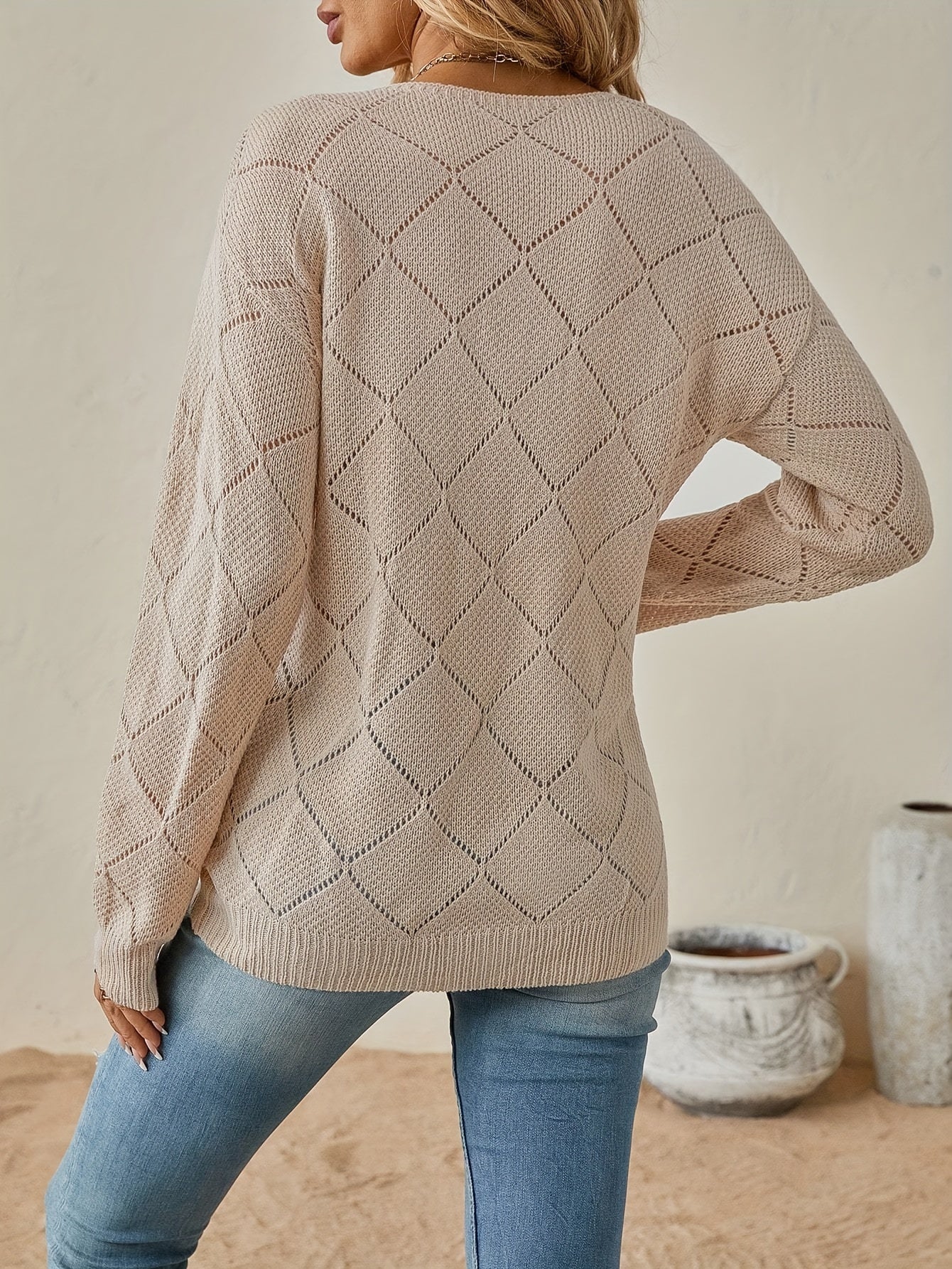 Geruite V-Hals Sweater