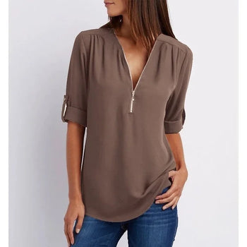 Kiera - Elegante Blouse met 3/4 Mouwen en Rits