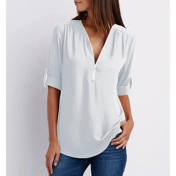 Kiera - Elegante Blouse met 3/4 Mouwen en Rits