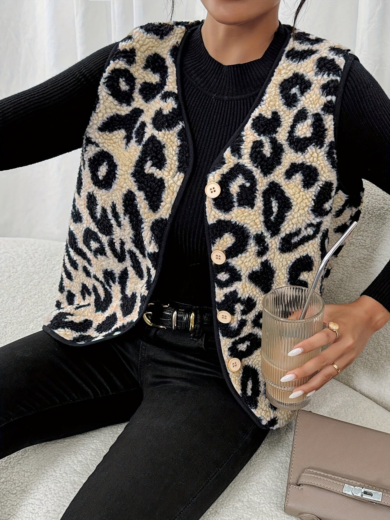 Mouwloos Vest Met Luipaard Print