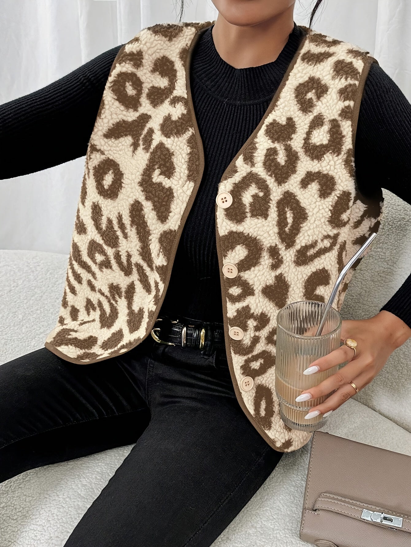 Mouwloos Vest Met Luipaard Print