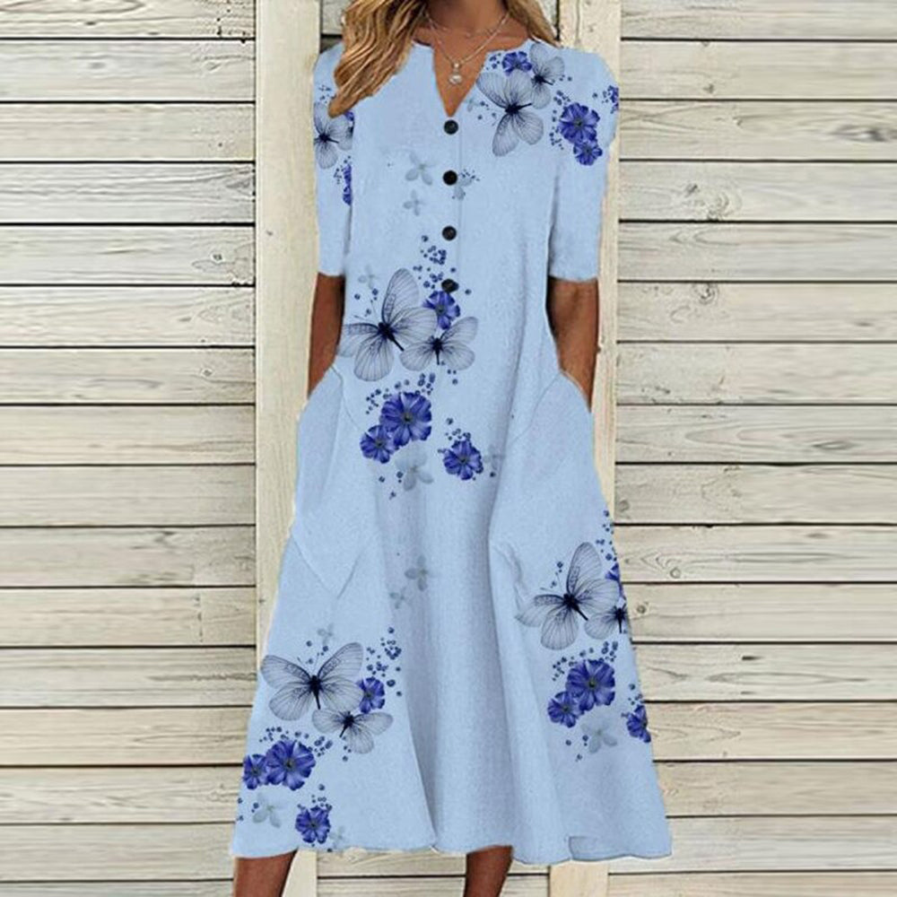 Denisse - Casual Bloemen Midi-Jurk