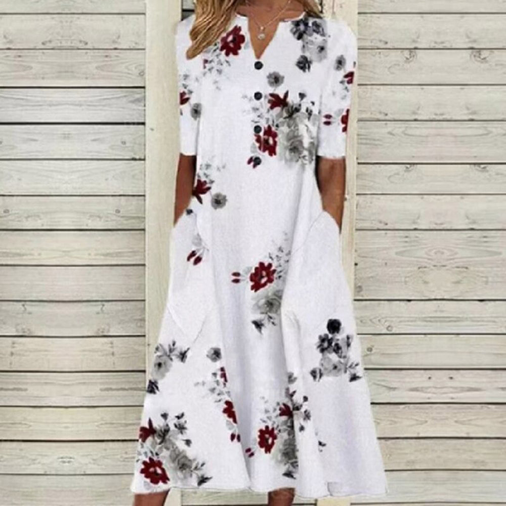 Denisse - Casual Bloemen Midi-Jurk