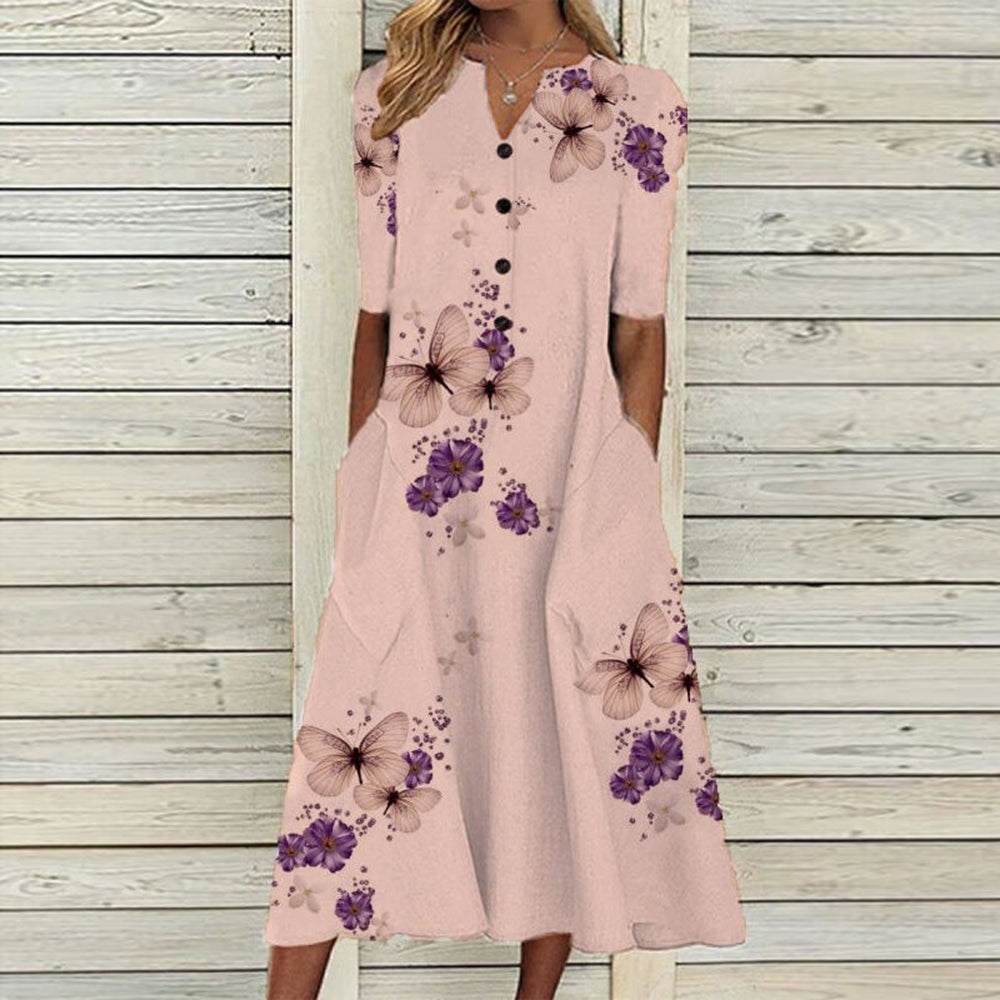 Denisse - Casual Bloemen Midi-Jurk