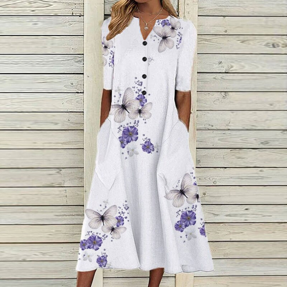 Denisse - Casual Bloemen Midi-Jurk