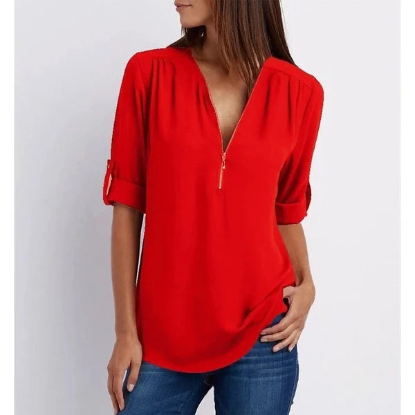 Kiera - Elegante Blouse met 3/4 Mouwen en Rits