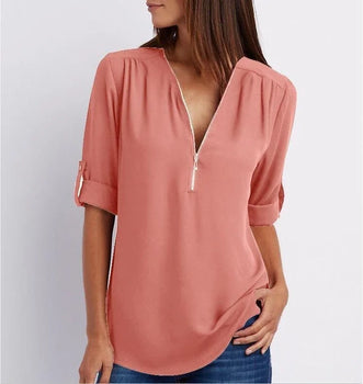 Kiera - Elegante Blouse met 3/4 Mouwen en Rits